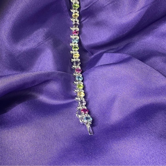 Sterling Silver Multi-Gemstone Tennis Bracelet – Oval Cut Sparkle, 7.5" - Picture 7 of 13